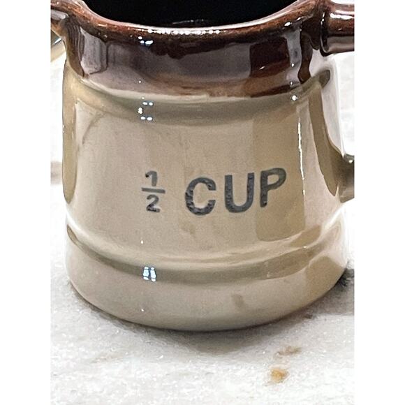 Set Of 4 Vintage Farmhouse Stoneware Brown Glaze Ceramic Measuring Cups - Picture 4 of 7